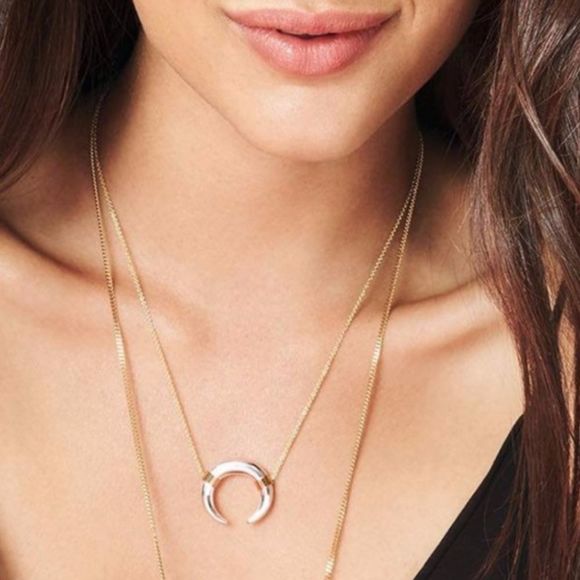 Stella & Dot Luna Pendant Necklace - Crescent Mixed Metal - Picture 7 of 13